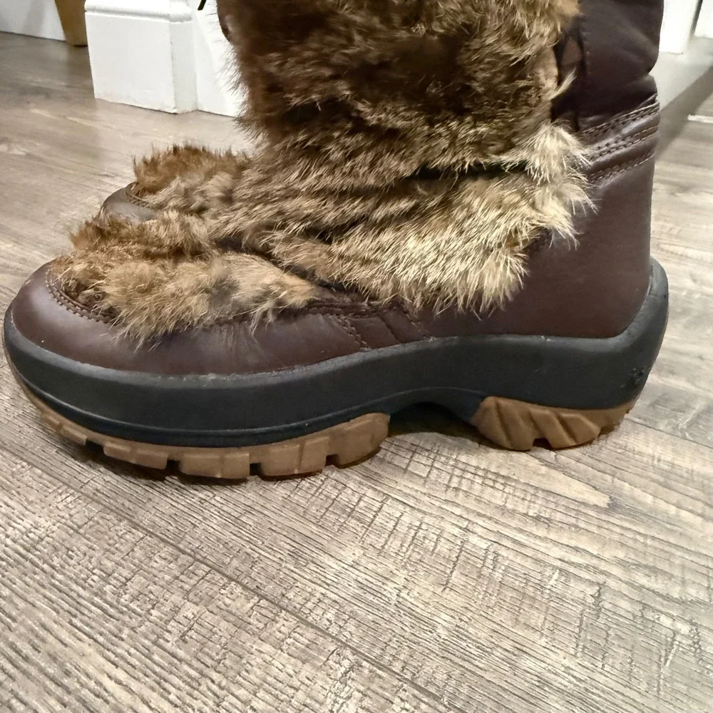 Ulu Womens Brown Leather Rabbit Fur Winter Snow Boots Size 8.5